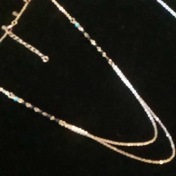 Obsidian & turquoise beaded layered chain.20 +2 inches long. - Picture 1 of 5